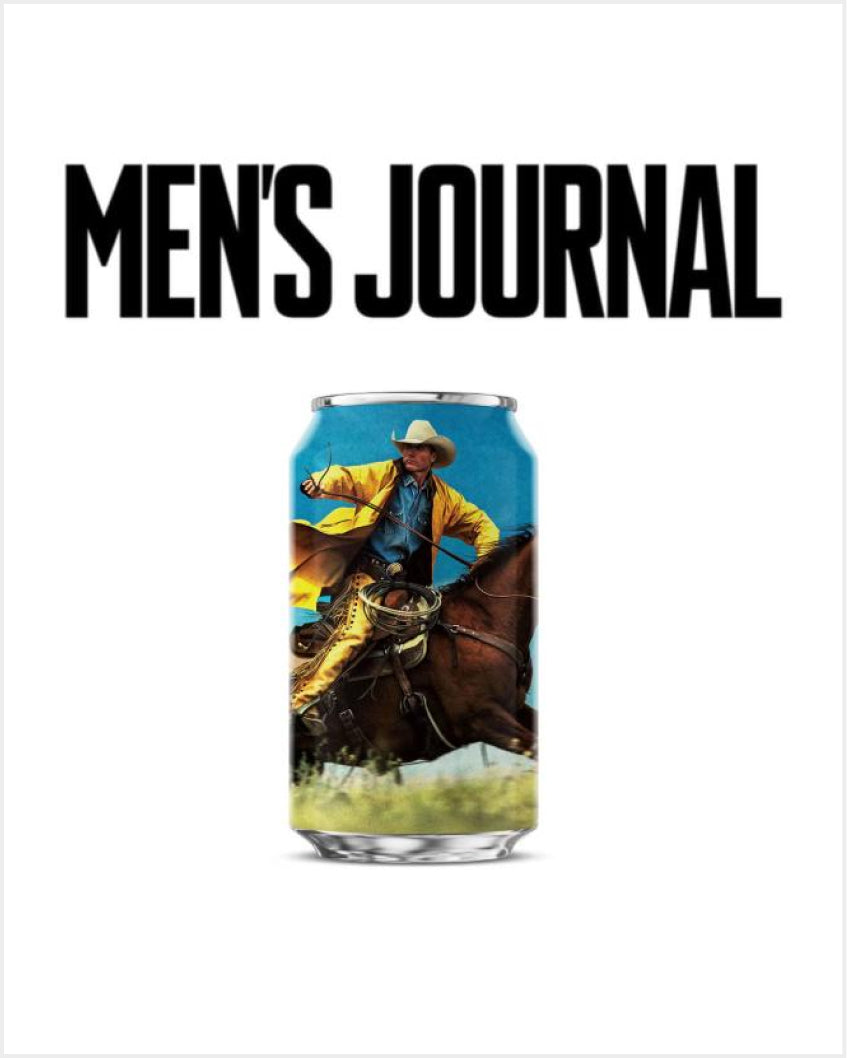 Front view of Crazy Mountain non-alcoholic beer can showcasing cowboy riding artwork on white background